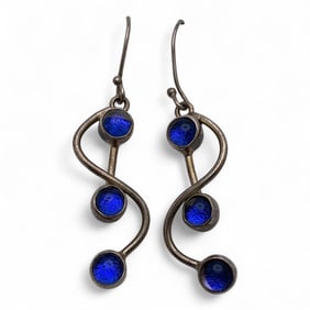 Pair Of Silver & Art Glass Earrings