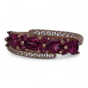 Sterling Bronze Tone Ring W Pink & Clear Stones