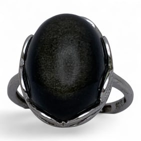 Sterling Silver Ring With Dark Hard Stone