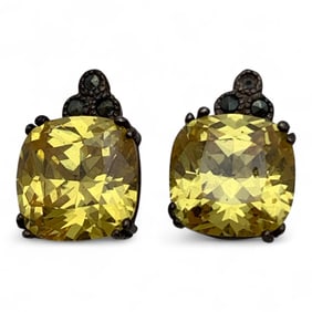 Pair Of Silver Earrings With Yellow Stone