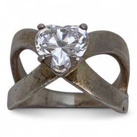 Sterling Silver Heart Ring With Clear Stone