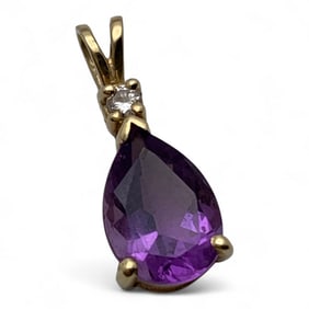 14k Gold, Diamond And Amethyst Pendant