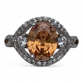 Sterling Silver Ring With Orange & Clear Stones