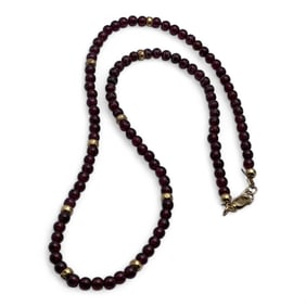 Purple Beaded Necklace With 14k Gold