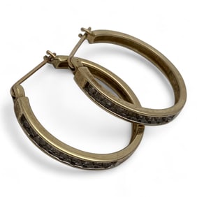 10k Yellow Gold & Diamond Hoop Earrings