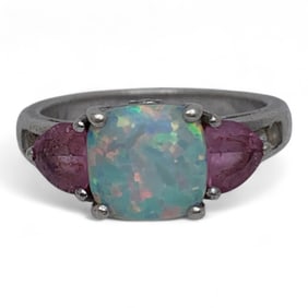 Sterling Silver Opal & Purple Stone Ring