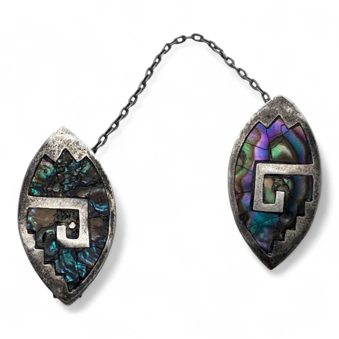 Sterling & Abalone Sweater Clips: Marked 925 - 6 1/4" Long - 5.8 Grams