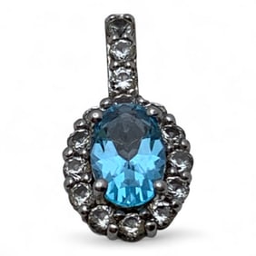 Sterling Pendant W Blue & Clear Stones