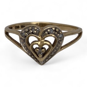 10k Yellow Gold & Diamond Heart Ring
