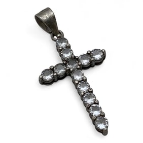 Sterling Silver And Clear Stone Cross Pendant