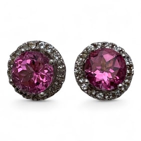 Pair Of Sterling Silver, Pink Sapphire Earrings
