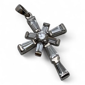 Sterling Silver Cross Pendant With Clear Stones