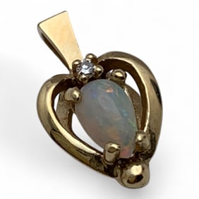 14k Yellow Gold Diamond & White Opal Pendant