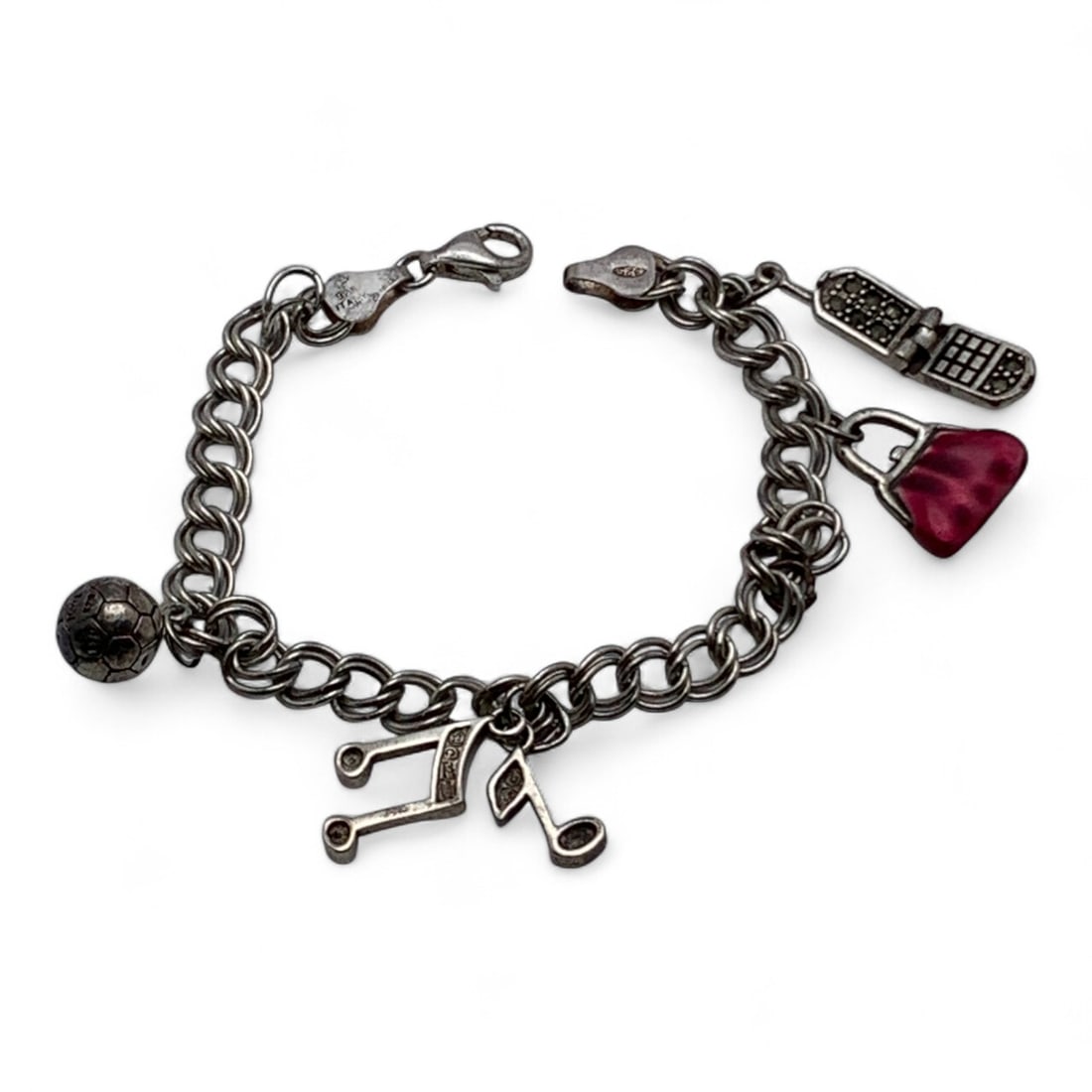 Sterling Silver Charm Bracelet: Marked 925 - 7 1/4" Long - 17.3 Grams