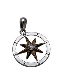 Sterling Silver Compass Pendant W Clear Stone