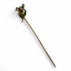 14k Gold & Floral Enameled Stick Pin