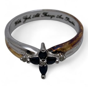 Sterling Silver, Diamond & Sapphire Ring