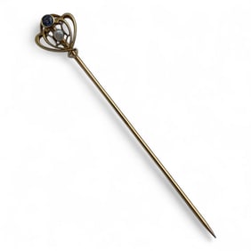 14k Gold, Pearl & Sapphire Stick Pin