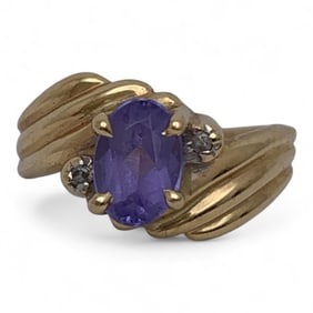 14k Yellow Gold Diamond & Purple Tourmaline Ring