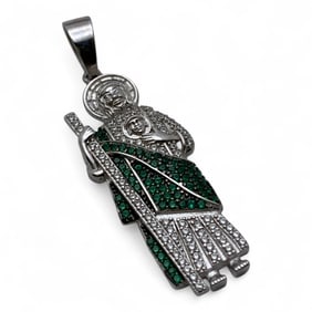Sterling Figural Pendant W Clear & Green Stones