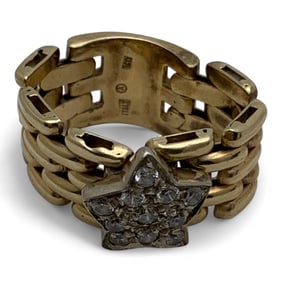 14k Yellow Gold Mesh Star Ring W Clear Stones