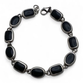 Sterling Silver Bracelet With Black Stones