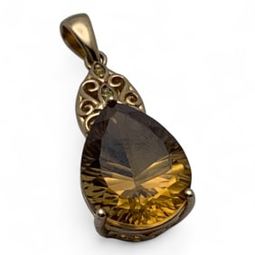 Sterling Gold Tone Pendant With Orange Stone