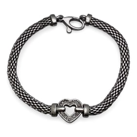 Sterling Silver Heart Bracelet W Clear Stones