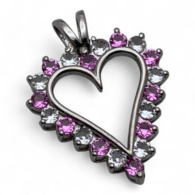 Sterling Heart Pendant, Pink & Clear Sapphires