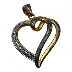 Sterling Gold Tone Heart Pendant W Diamond