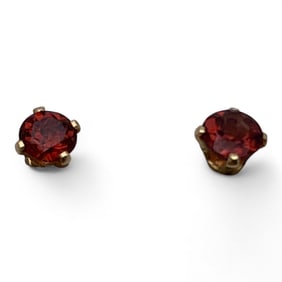 Pair Of 14k Gold And Red Stone Earrings