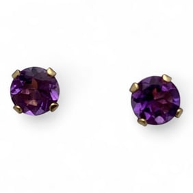 Pair Of 14k Gold And Amethyst Earrings