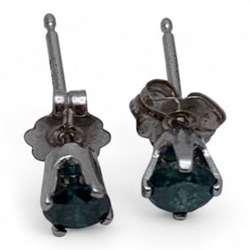 Pair Of 14k White Gold And Sapphire Earrings