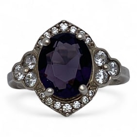 Sterling Silver Ring With Purple & Clear Stones