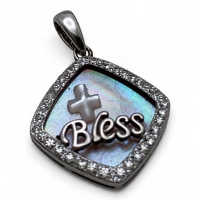 Silver Mother Of Pearl & Clear Stone Pendant