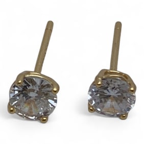 Pair Of Sterling Gold Tone & Clear Stone Earrings