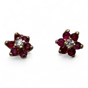14k Yellow Gold Diamond & Ruby Earrings