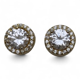 Pair Of Sterling Gold Tone Earrings W Clear Stones