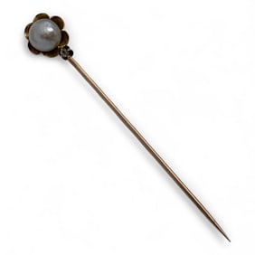 10k Gold, Diamond And Pearl Stick Pin