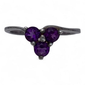 Sterling Silver Ring With Purple Stones