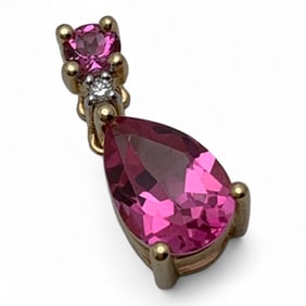 14k Gold, Diamond And Pink Topaz Pendant