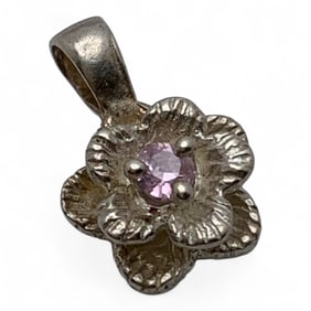 Sterling Flower Pendant W Pink Stone