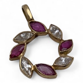 14 Yellow Gold, Pink Topaz & Clear Stone Pendant