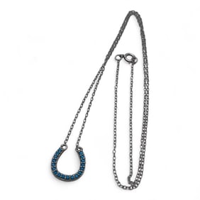 Sterling Silver Horseshoe Necklace W Blue Stones