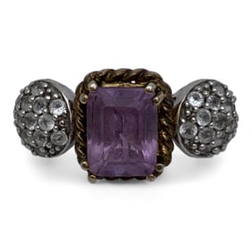 Sterling Silver Ring With Purple & Clear Stones