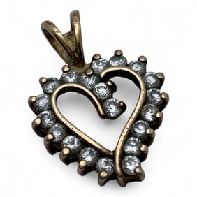 Sterling Gold Tone Heart Pendant W Clear Stones