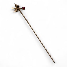 10k Gold Bird Stick Pin With Pink & Clear Stones