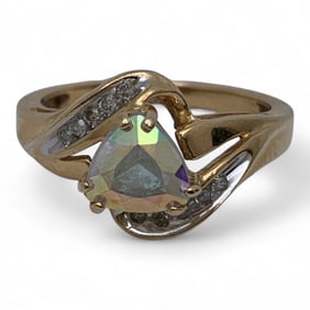 10k Yellow Gold Diamond & Heart Stone Ring