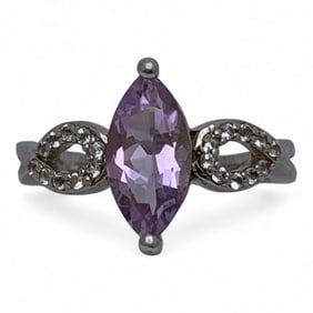 Sterling Silver Ring W Purple & Clear Stones