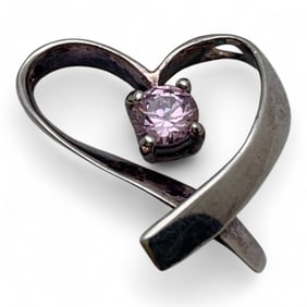 Sterling Silver Heart Pendant W Pink Stone